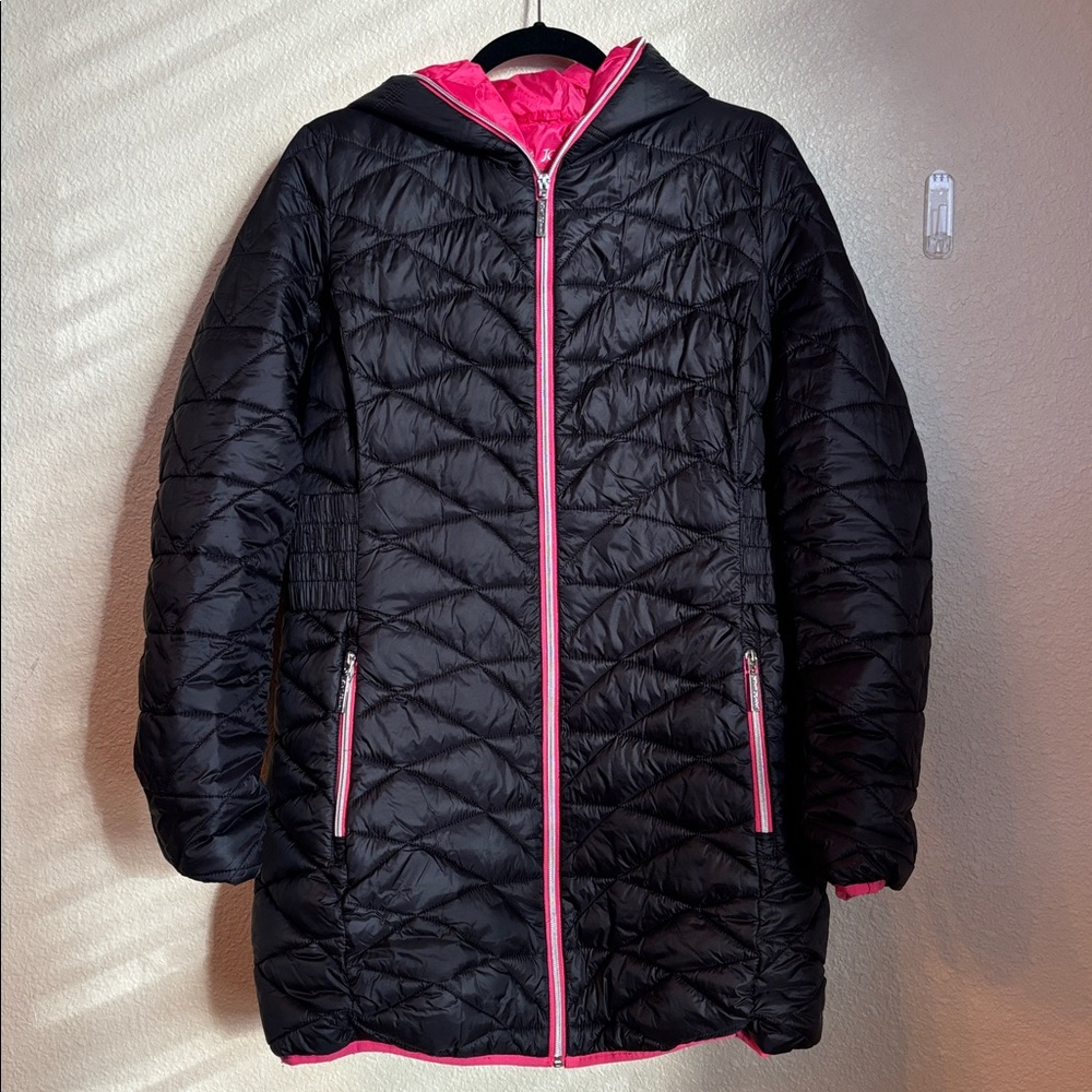Betsey Johnson Black Puffer Jacket with Pink Trim - Picture 1 of 6